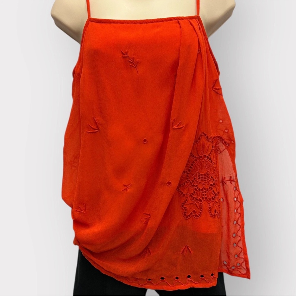 Anthropologie Tank Women Medium Red Layered Sheer Coastal Travel Beach Comfort